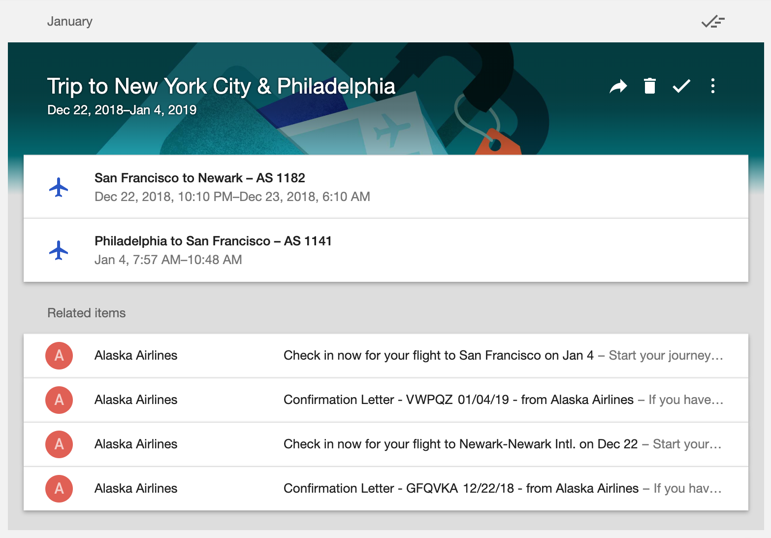 Screenshot showing Inbox trip bundle