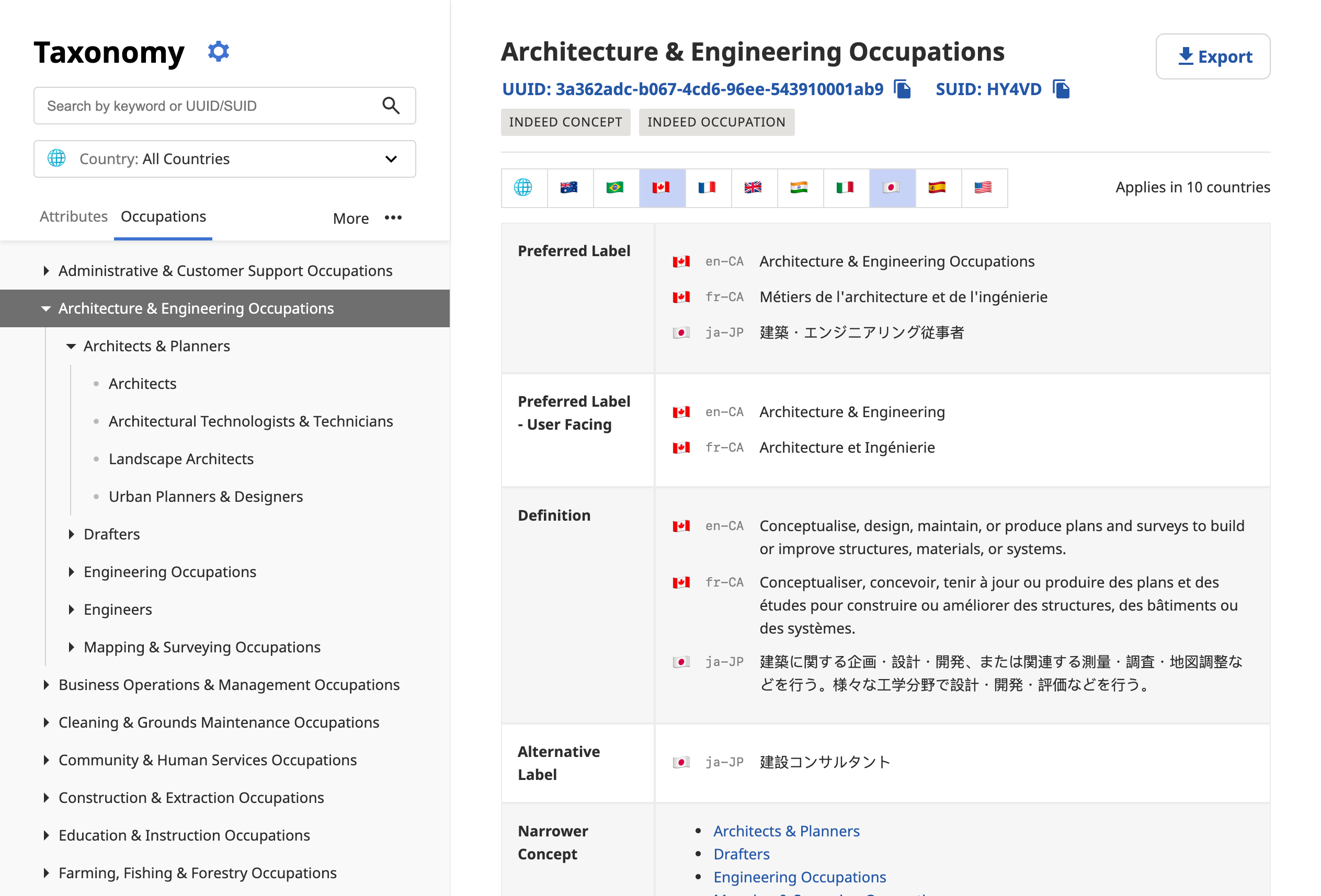 Screenshot showing the taxonomy viewer